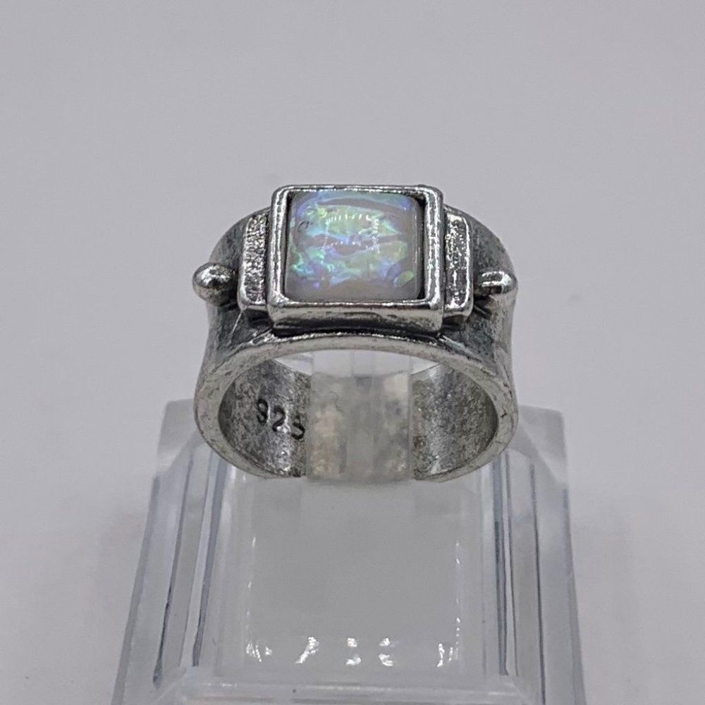 Ring, NWOT, chunky 925 sterling silver, fire opal, sz 6 or 7, brutalist, boho,